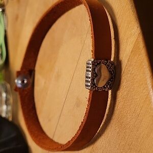 Brown Leather Heart Charm Choker